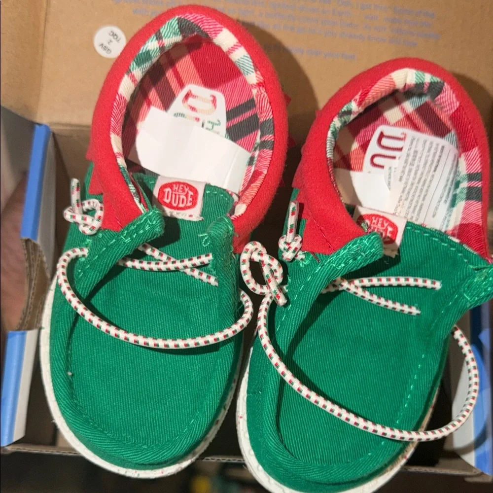 Hey Dude Green Canvas Sneakers with Red Accents